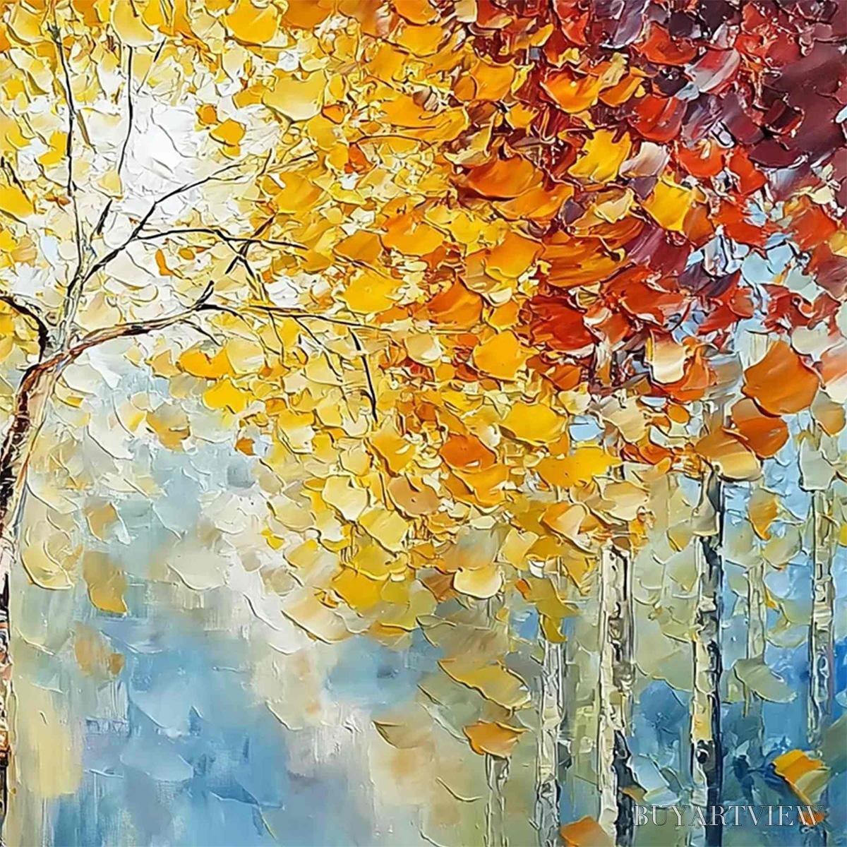 BUYARTVIEW Autumn'S Embrace – Textured Palette Knife Autumn Forest Oil Painting - image 5
