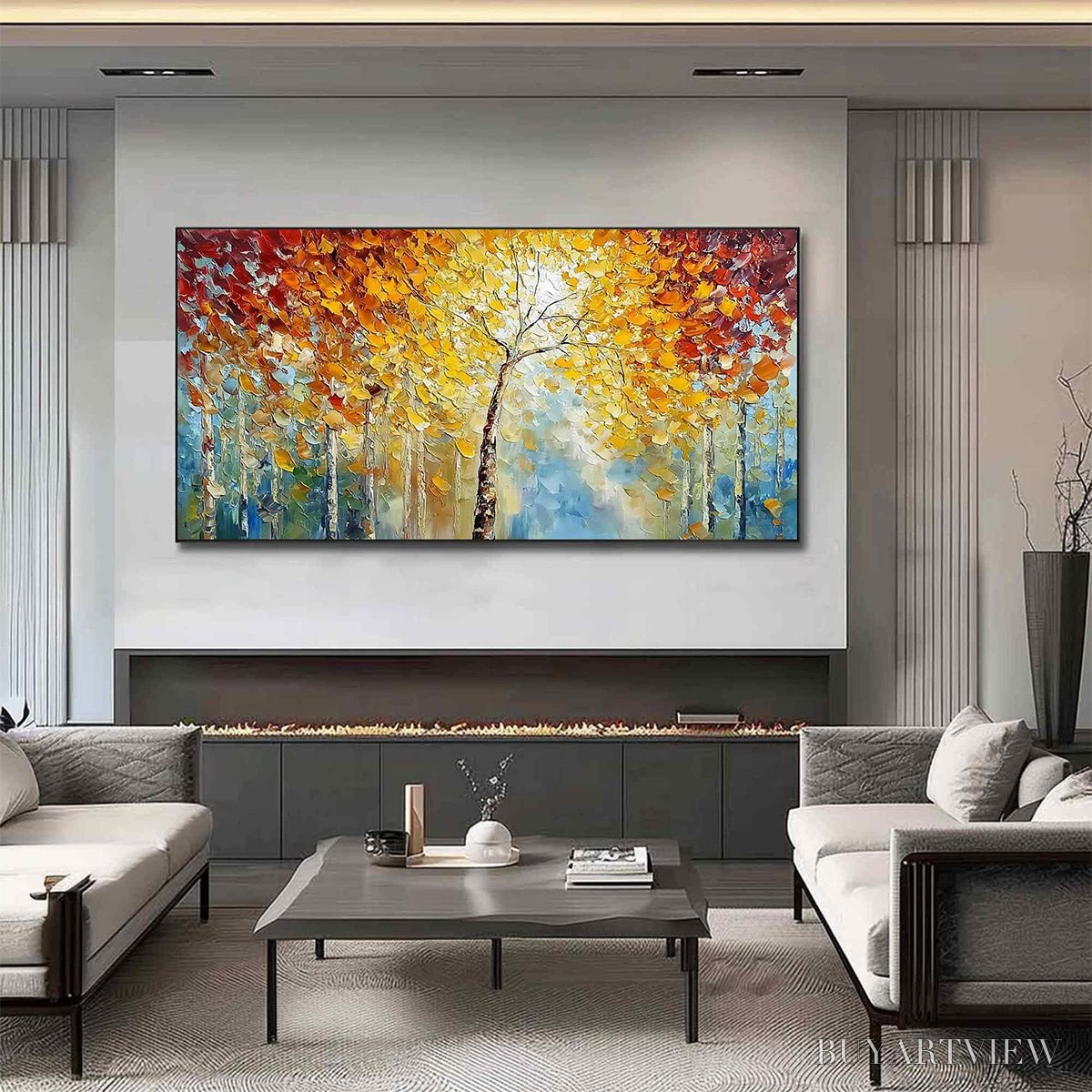 BUYARTVIEW Autumn'S Embrace – Textured Palette Knife Autumn Forest Oil Painting - image 6