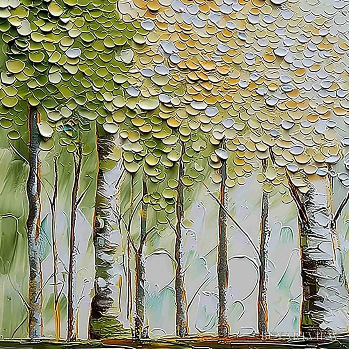 BUYARTVIEW Whispering Grove – Textured Impasto Birch Tree Forest Landscape Painting - image 3