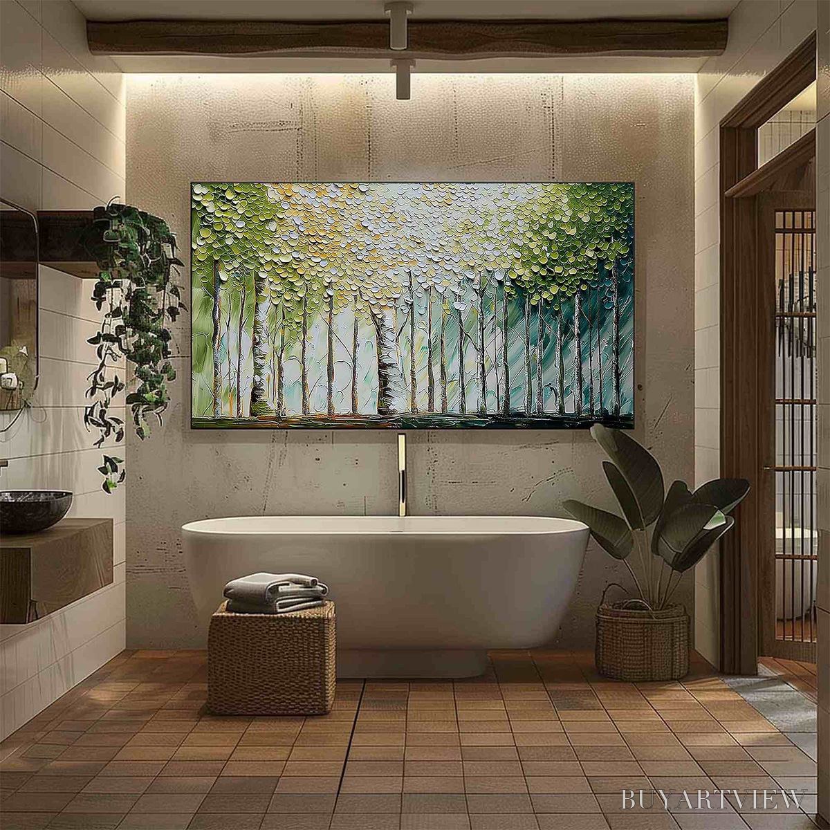 BUYARTVIEW Whispering Grove – Textured Impasto Birch Tree Forest Landscape Painting - image 4
