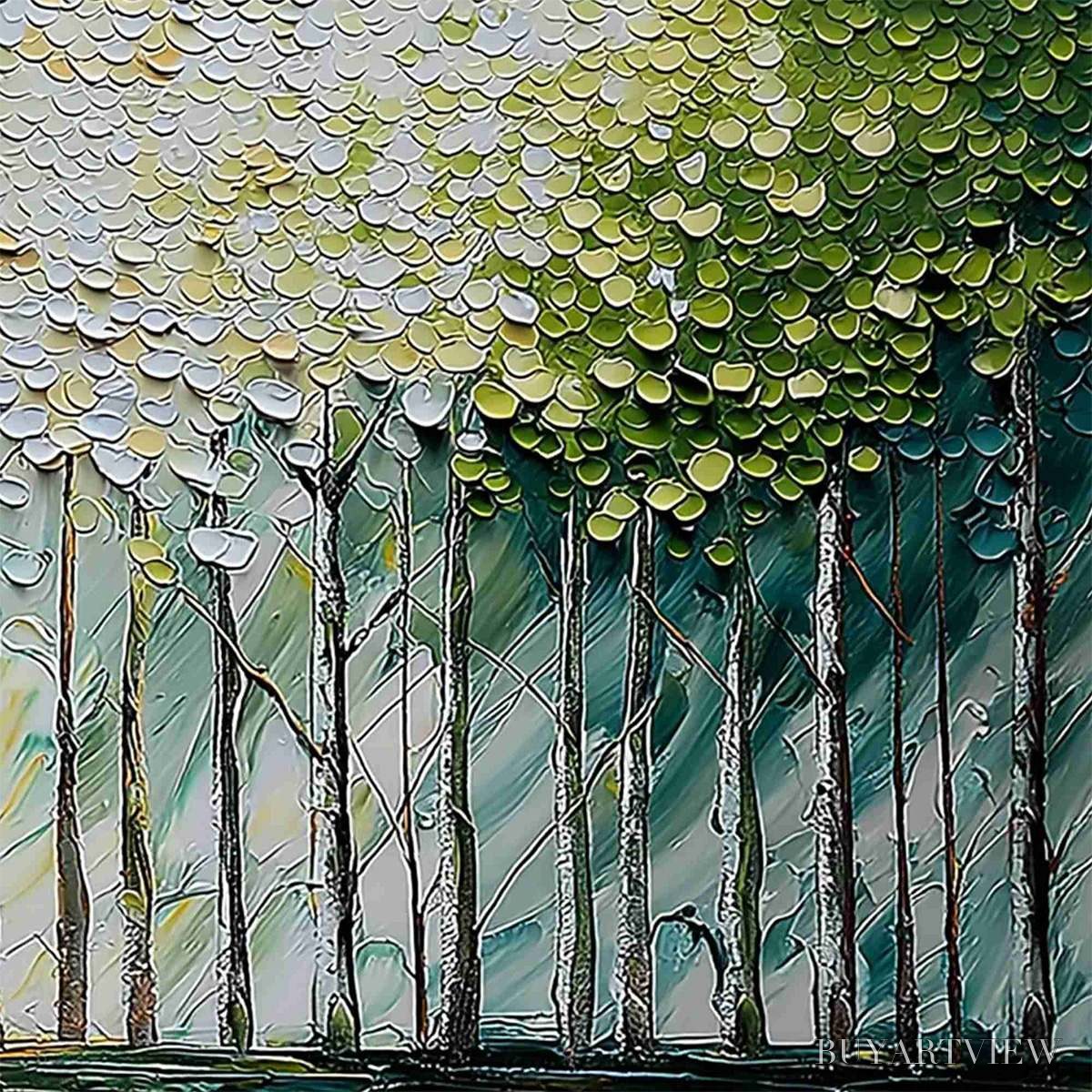 BUYARTVIEW Whispering Grove – Textured Impasto Birch Tree Forest Landscape Painting - image 5