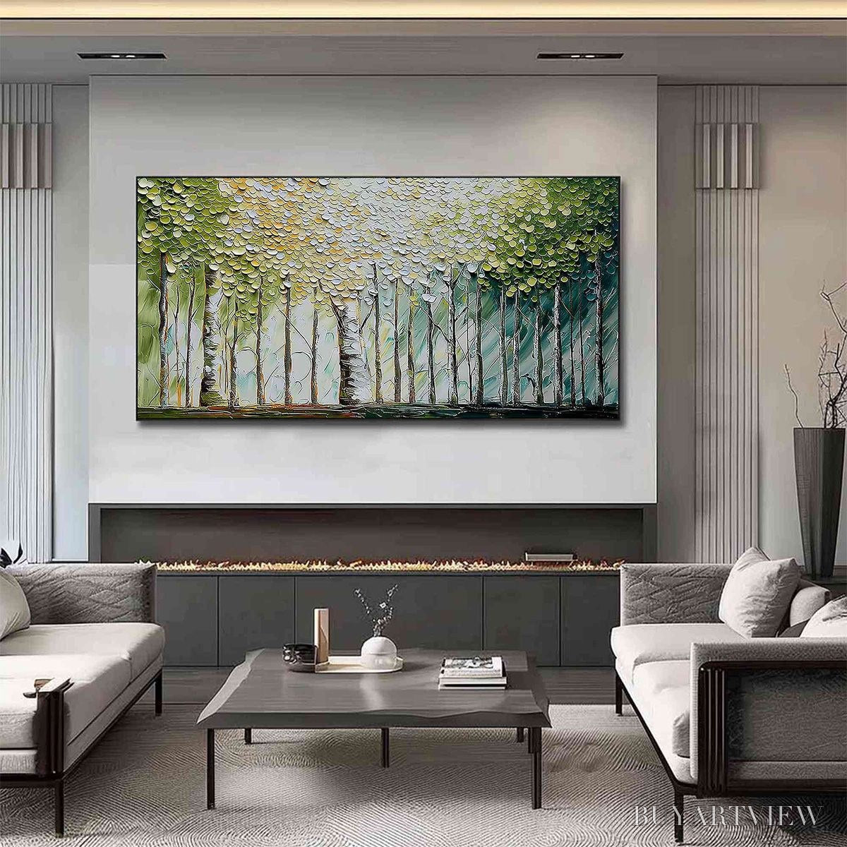 BUYARTVIEW Whispering Grove – Textured Impasto Birch Tree Forest Landscape Painting - image 6