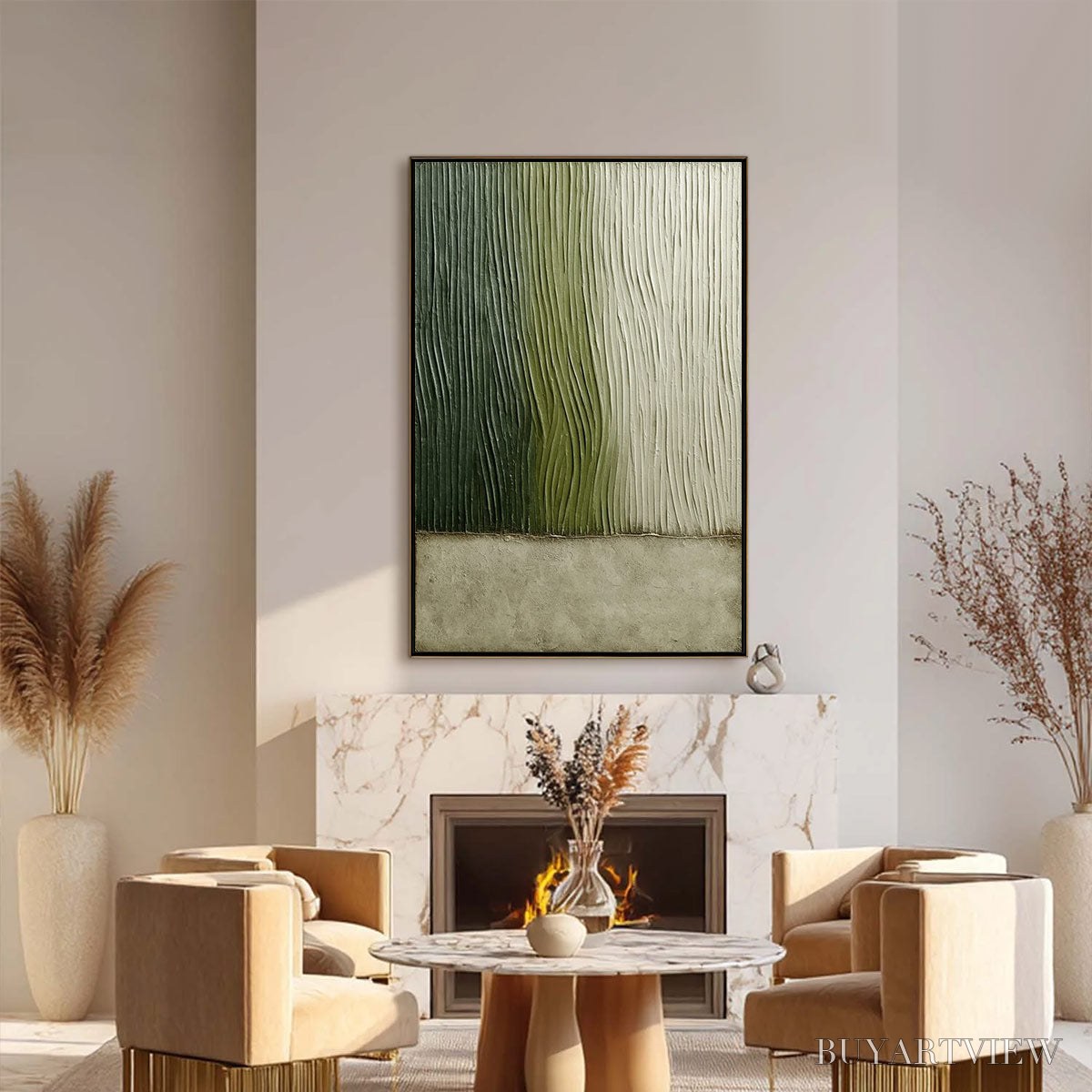 BUYARTVIEW Verdant Groove – Textured Wabi Sabi Abstract Landscape Painting - image 6
