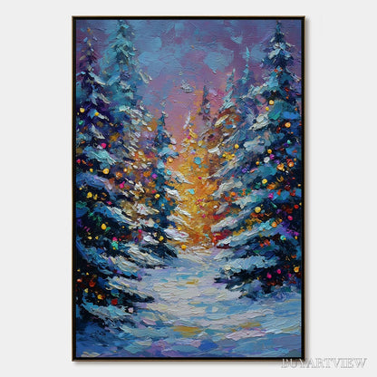 BUYARTVIEW Winter'S Glow – Textured Impasto Winter Forest Landscape Oil Painting - image 1