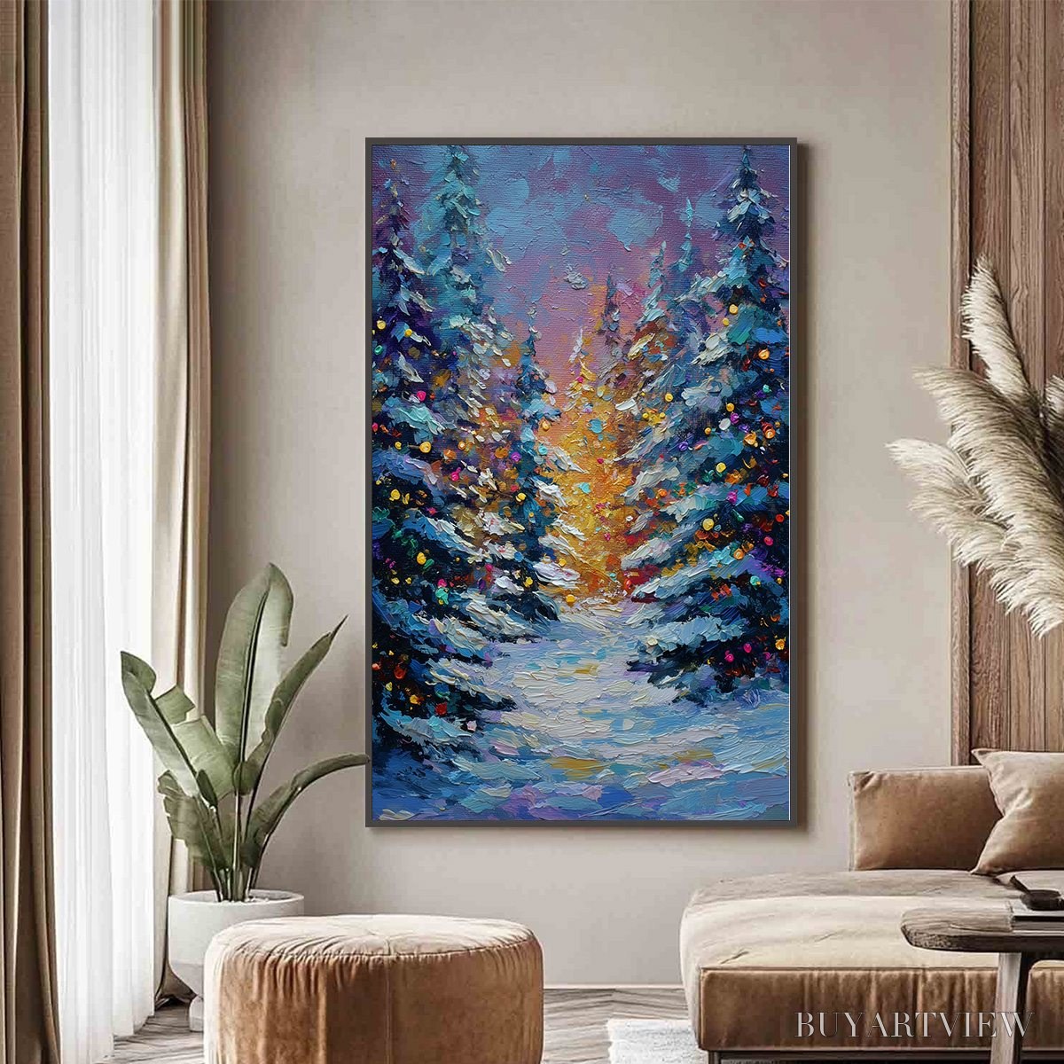 BUYARTVIEW Winter'S Glow – Textured Impasto Winter Forest Landscape Oil Painting - image 2