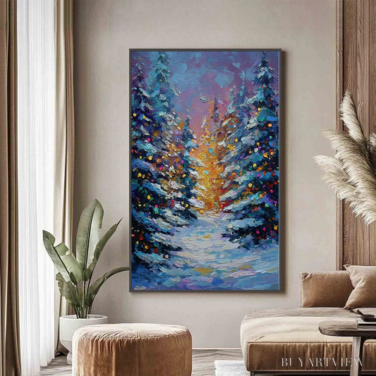 BUYARTVIEW Winter'S Glow – Textured Impasto Winter Forest Landscape Oil Painting - image 2