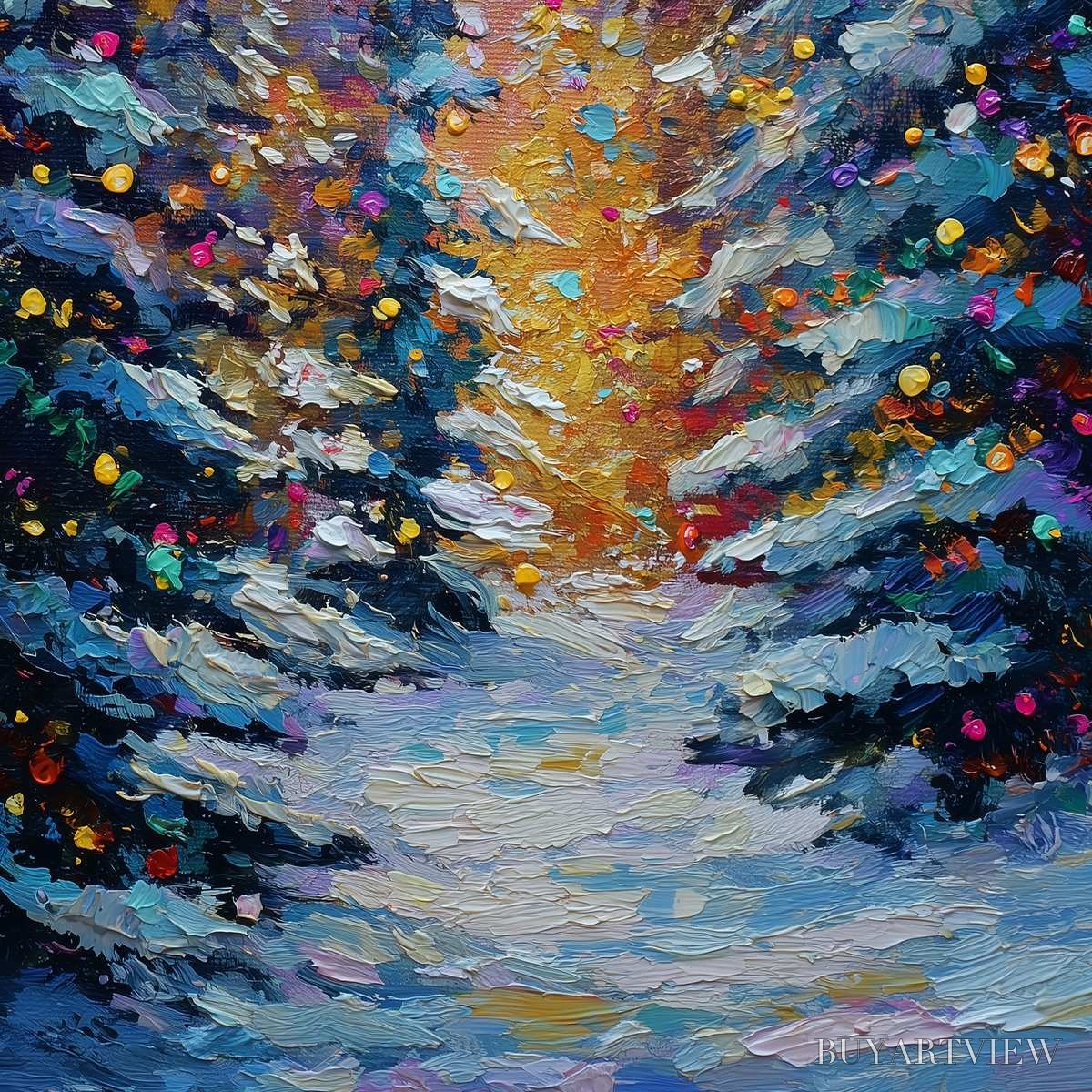 BUYARTVIEW Winter'S Glow – Textured Impasto Winter Forest Landscape Oil Painting - image 3