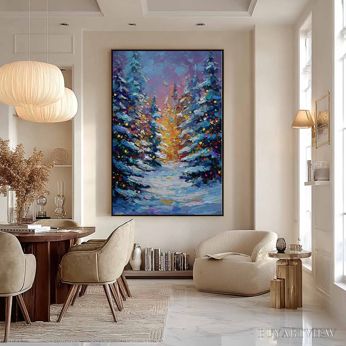 BUYARTVIEW Winter'S Glow – Textured Impasto Winter Forest Landscape Oil Painting - image 4