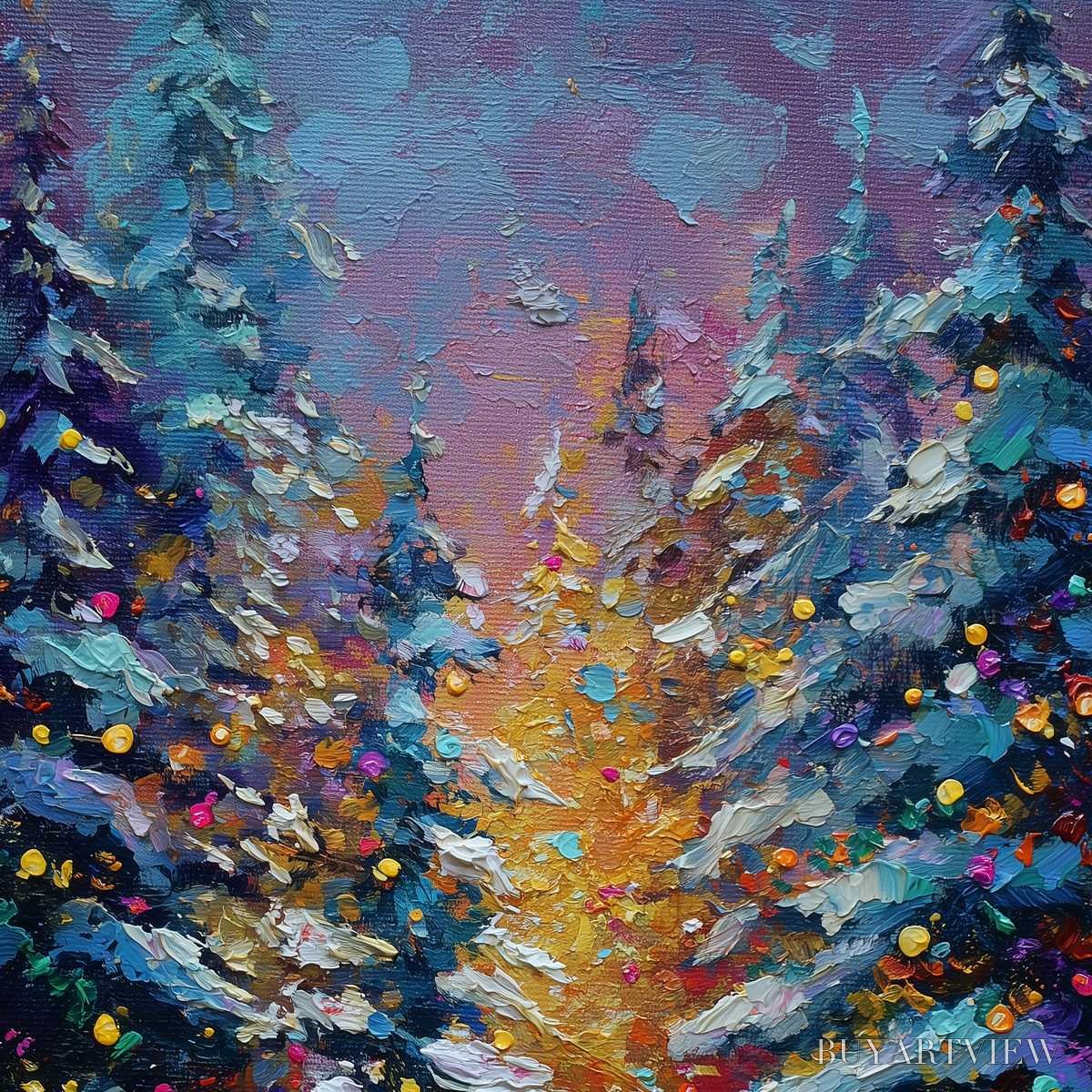 BUYARTVIEW Winter'S Glow – Textured Impasto Winter Forest Landscape Oil Painting - image 5