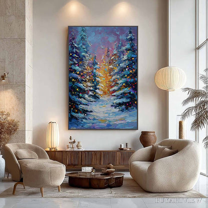 BUYARTVIEW Winter'S Glow – Textured Impasto Winter Forest Landscape Oil Painting - image 6