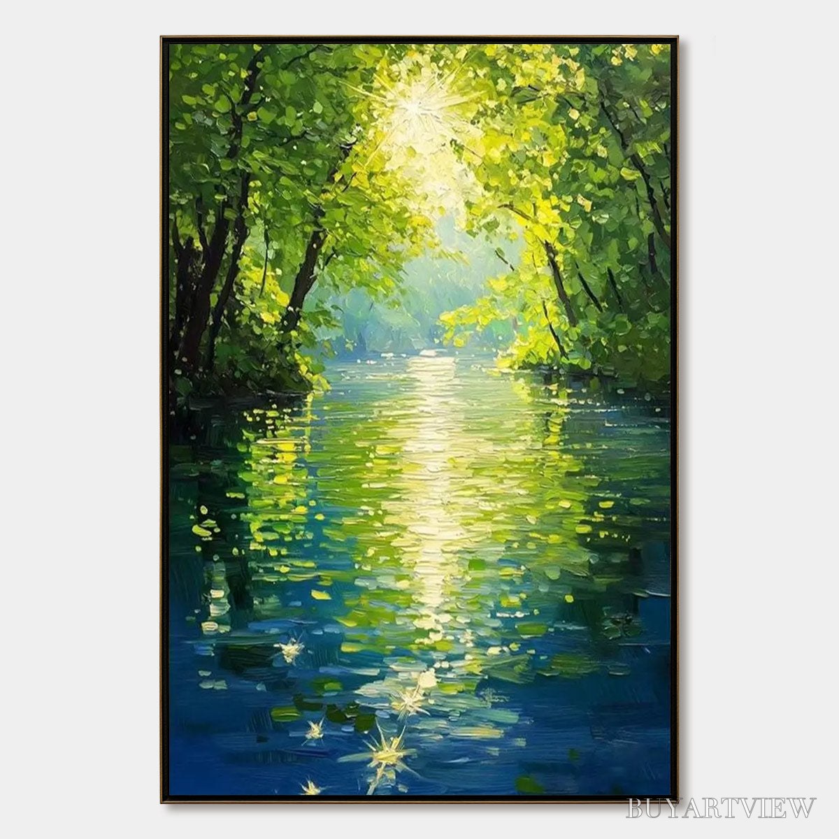 BUYARTVIEW Emerald Glow – Impressionist Forest River Landscape Painting - image 1