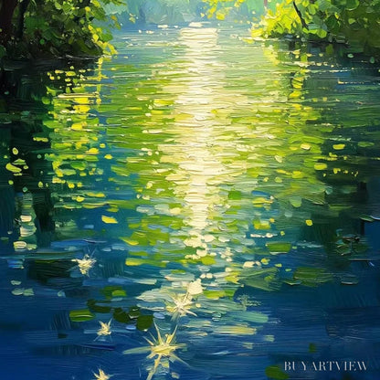BUYARTVIEW Emerald Glow – Impressionist Forest River Landscape Painting - image 3