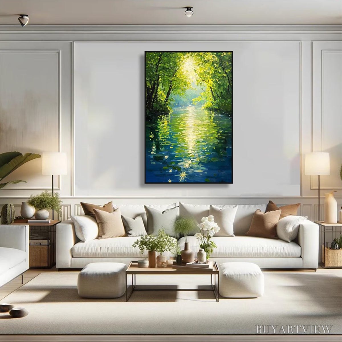 BUYARTVIEW Emerald Glow – Impressionist Forest River Landscape Painting - image 6