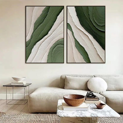 BUYARTVIEW Verdant Flow – Textured Abstract Green and White Diptych Painting - image 3