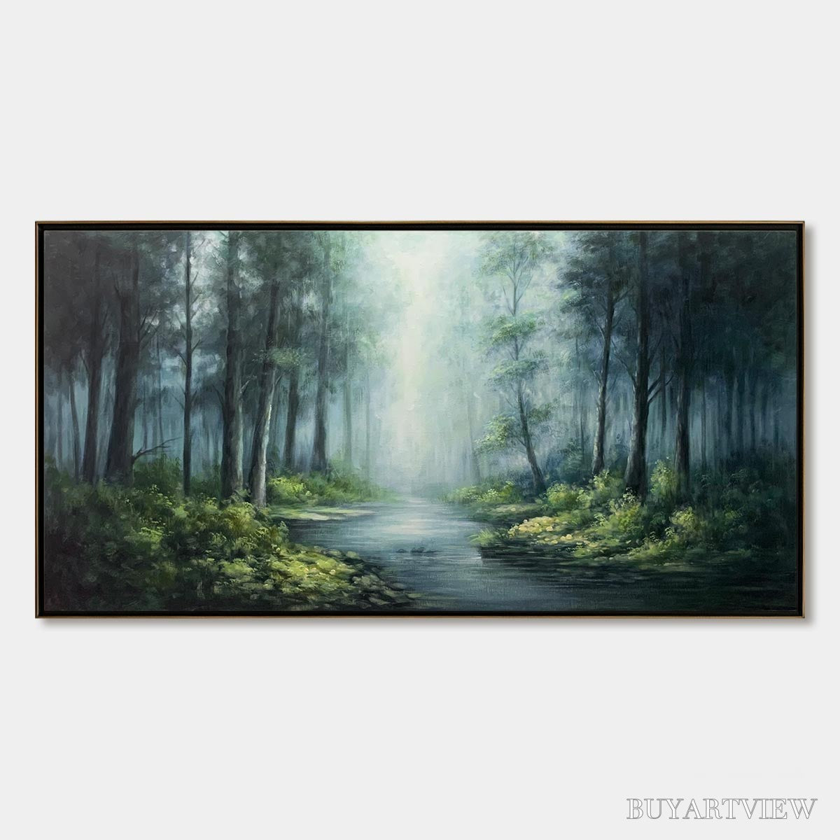BUYARTVIEW Ready to Ship | Forest Whispers – Panoramic Misty Forest Oil Painting - image 3