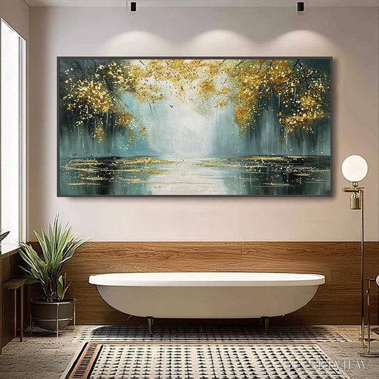BUYARTVIEW Ready to Ship | Golden Whispers – Textured Gold-Accented Forest Oil Painting - image 1