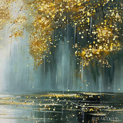 BUYARTVIEW Ready to Ship | Golden Whispers – Textured Gold-Accented Forest Oil Painting - image 2