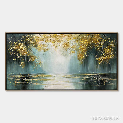 BUYARTVIEW Ready to Ship | Golden Whispers – Textured Gold-Accented Forest Oil Painting - image 3