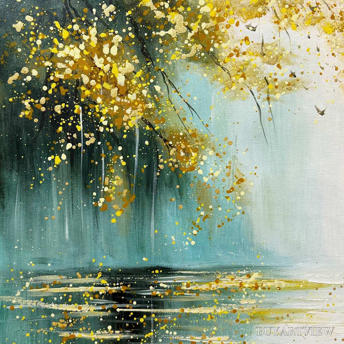 BUYARTVIEW Ready to Ship | Golden Whispers – Textured Gold-Accented Forest Oil Painting - image 4