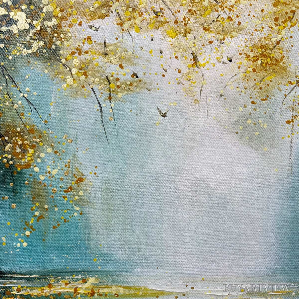 BUYARTVIEW Ready to Ship | Golden Whispers – Textured Gold-Accented Forest Oil Painting - image 5