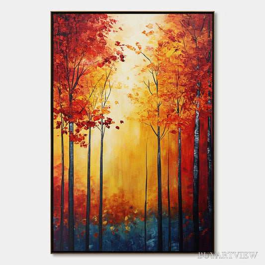 BUYARTVIEW Autumn Glow – Textured Abstract Forest Oil Painting - image 1