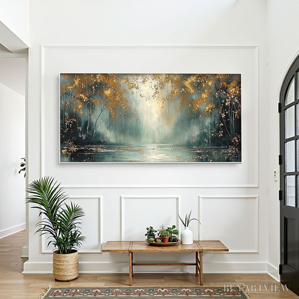 BUYARTVIEW Golden Whispers – Textured Forest Landscape Oil Painting with Gold Accents - image 2