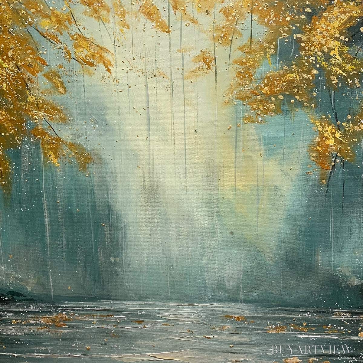 BUYARTVIEW Golden Whispers – Textured Forest Landscape Oil Painting with Gold Accents - image 3