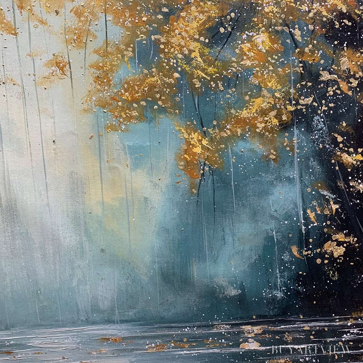 BUYARTVIEW Golden Whispers – Textured Forest Landscape Oil Painting with Gold Accents - image 5