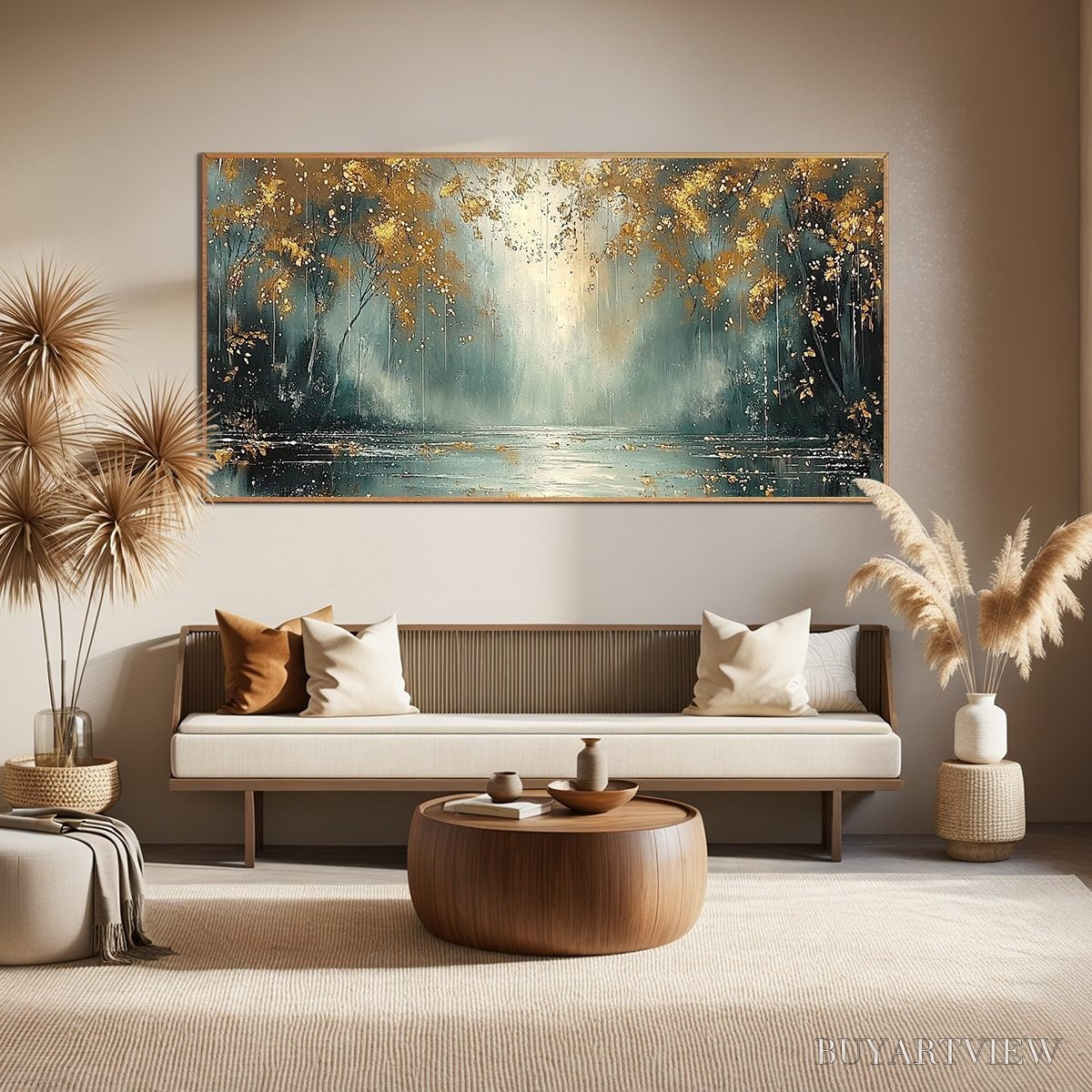 BUYARTVIEW Golden Whispers – Textured Forest Landscape Oil Painting with Gold Accents - image 6