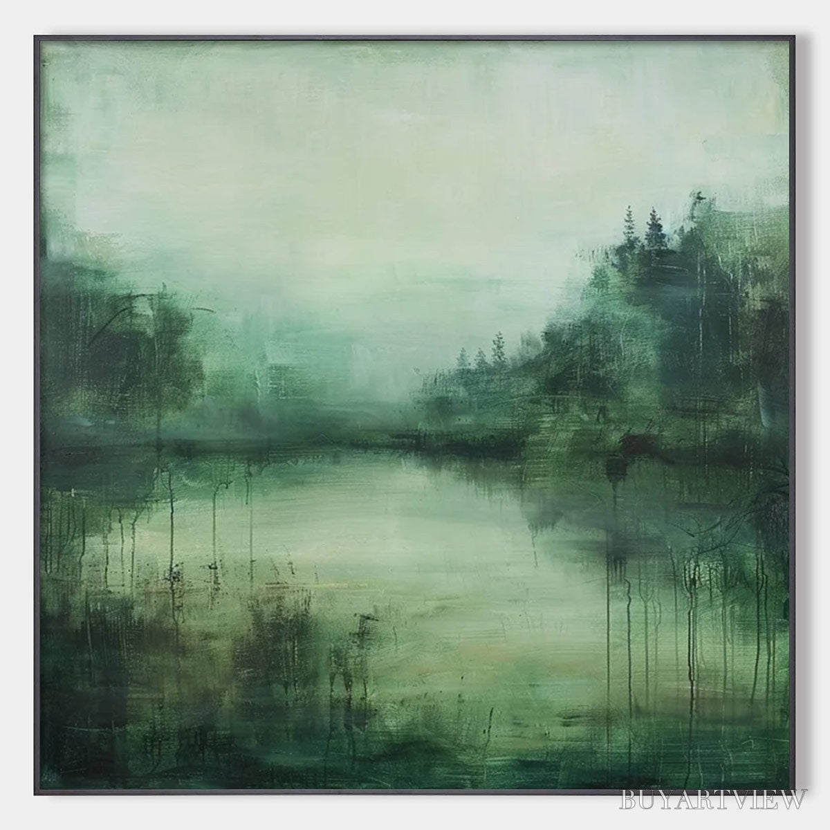 BUYARTVIEW Emerald Mist – Textured Abstract Forest Landscape Oil Painting - image 1