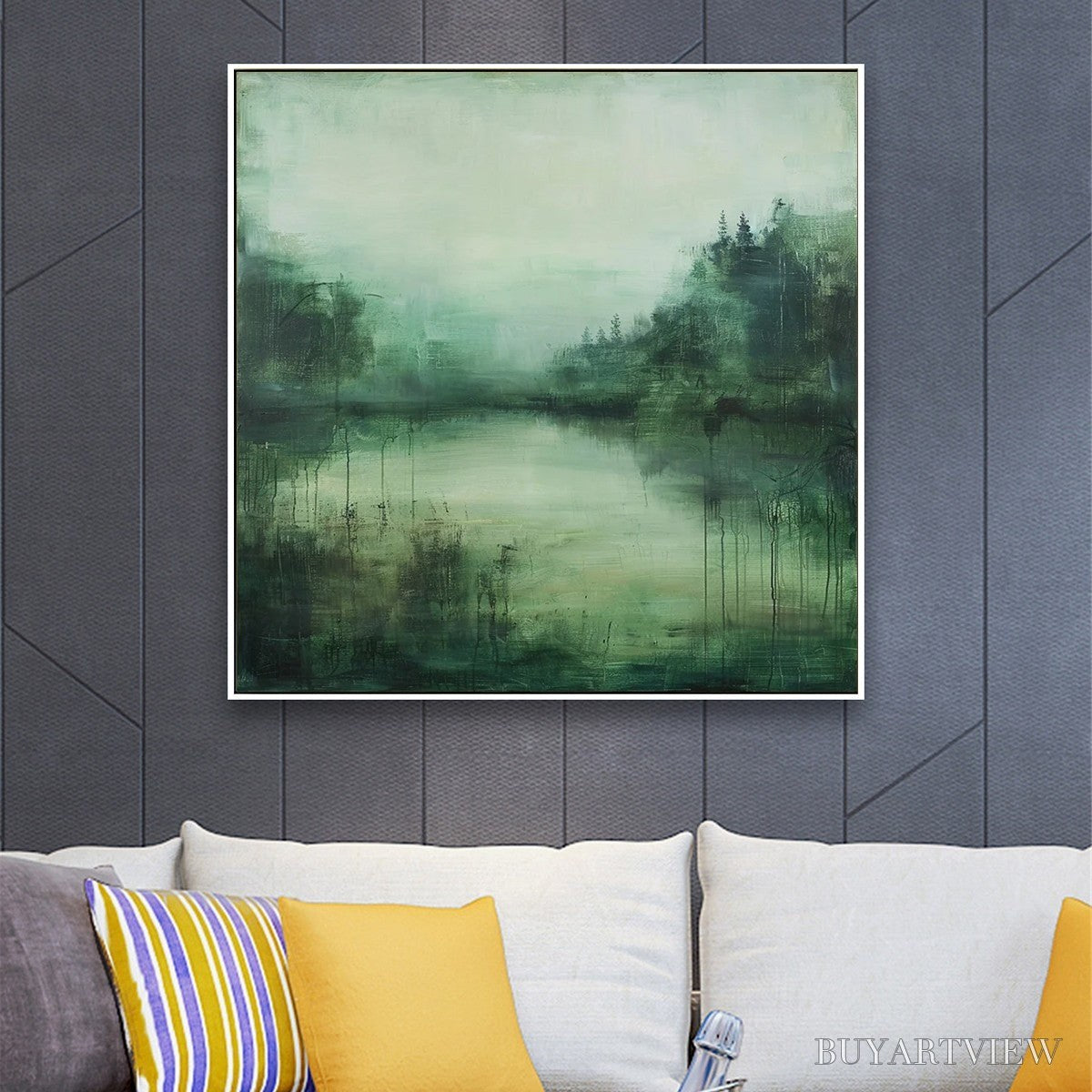 BUYARTVIEW Emerald Mist – Textured Abstract Forest Landscape Oil Painting - image 2