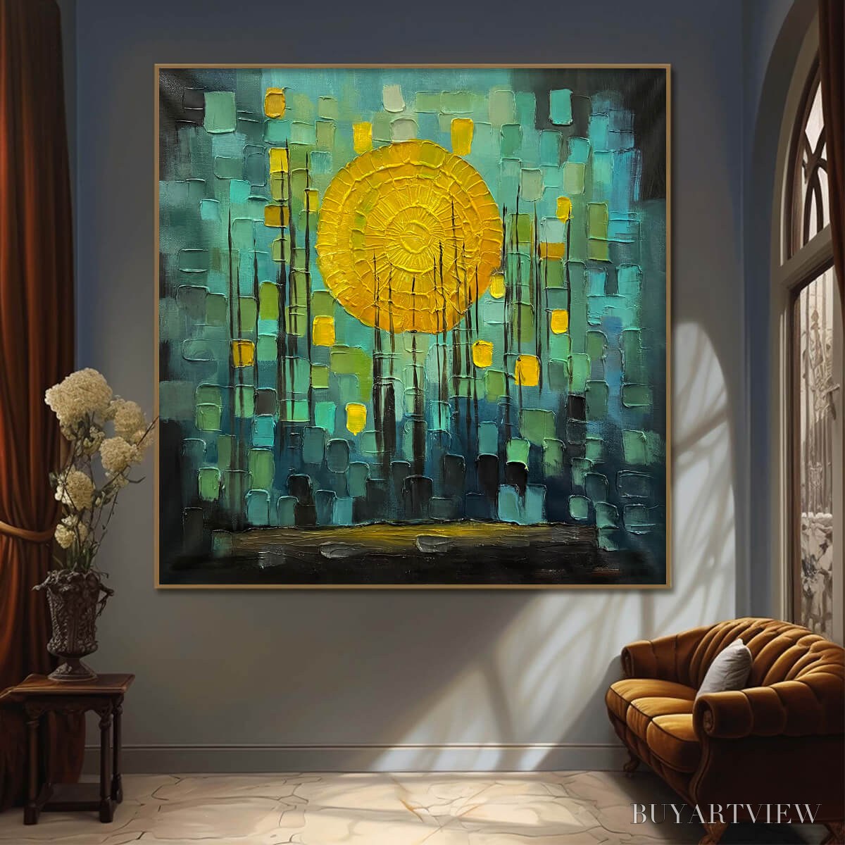 BUYARTVIEW Solar Forest – Abstract Forest Landscape Impasto Oil Painting - image 2