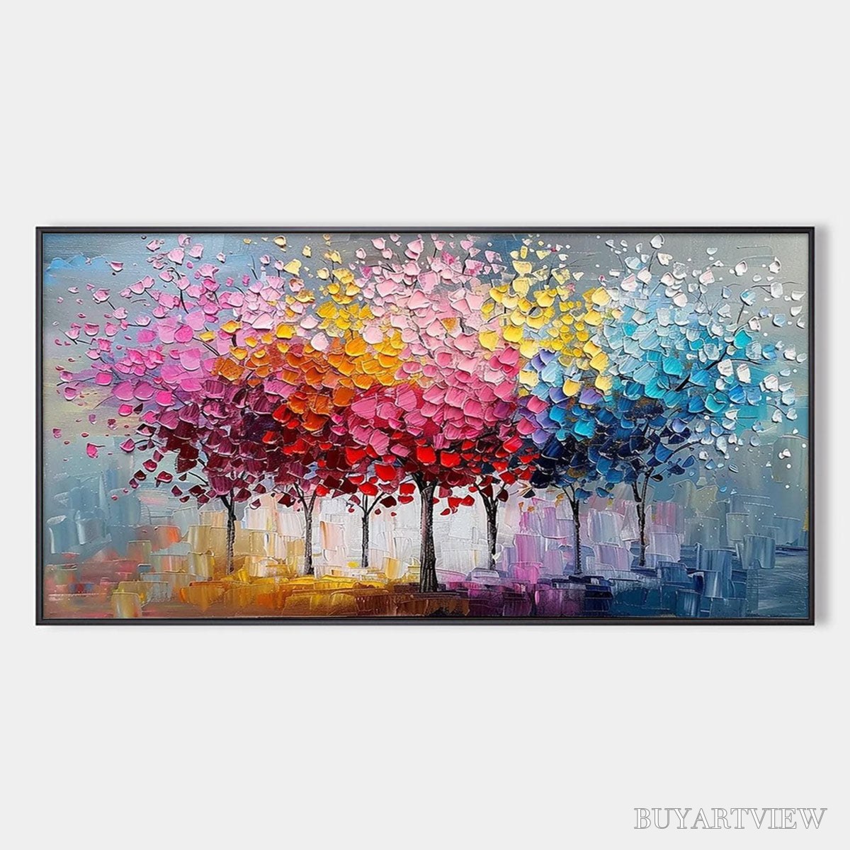 BUYARTVIEW Rainbow Forest – Textured Impasto Trees Oil Painting - image 1