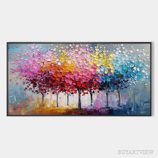 BUYARTVIEW Rainbow Forest – Textured Impasto Trees Oil Painting - image 1