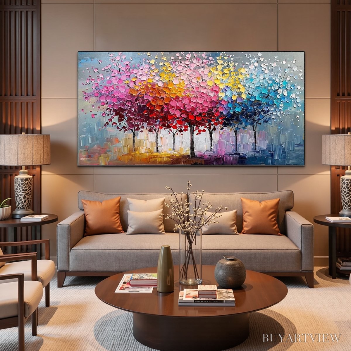 BUYARTVIEW Rainbow Forest – Textured Impasto Trees Oil Painting - image 4