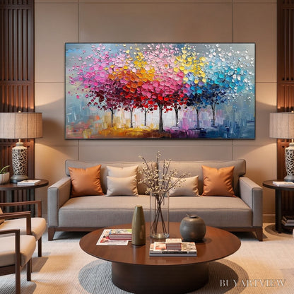 BUYARTVIEW Rainbow Forest – Textured Impasto Trees Oil Painting - image 4
