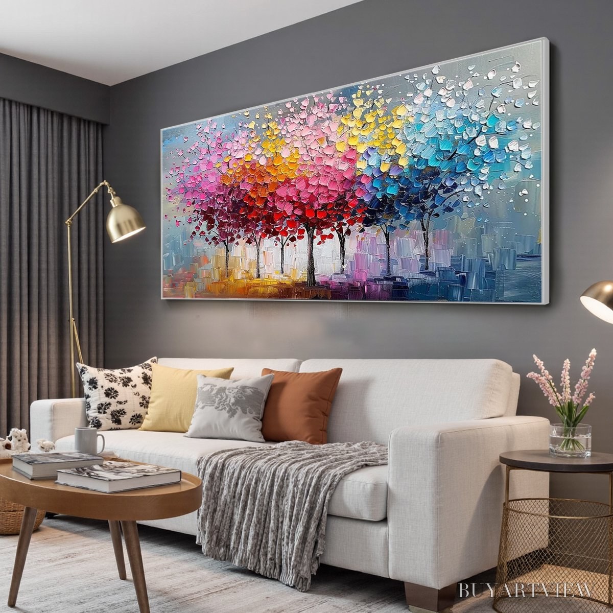 BUYARTVIEW Rainbow Forest – Textured Impasto Trees Oil Painting - image 5
