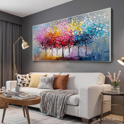 BUYARTVIEW Rainbow Forest – Textured Impasto Trees Oil Painting - image 5