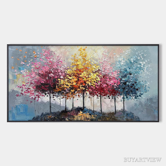 BUYARTVIEW Enchanted Forest – Textured Colorful Trees Oil Painting - image 1