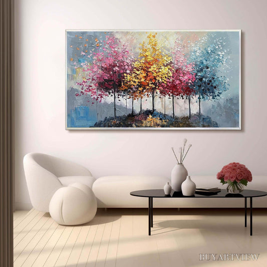 BUYARTVIEW Enchanted Forest – Textured Colorful Trees Oil Painting - image 2