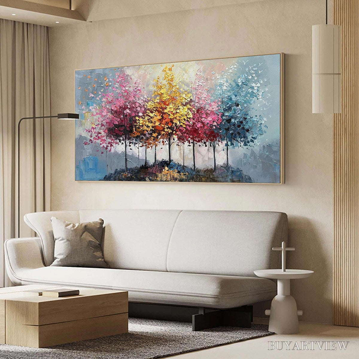 BUYARTVIEW Enchanted Forest – Textured Colorful Trees Oil Painting - image 4