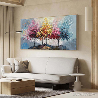 BUYARTVIEW Enchanted Forest – Textured Colorful Trees Oil Painting - image 4
