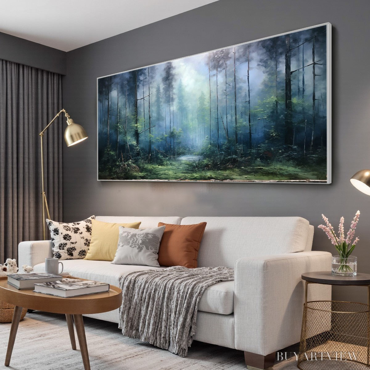 BUYARTVIEW Forest Whispers – Panoramic Misty Forest Oil Painting - image 4