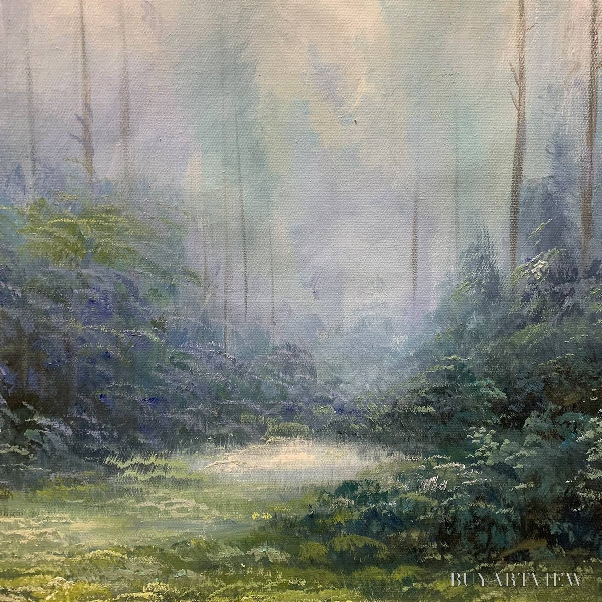 BUYARTVIEW Forest Whispers – Panoramic Misty Forest Oil Painting - image 5