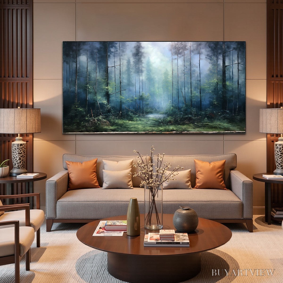 BUYARTVIEW Forest Whispers – Panoramic Misty Forest Oil Painting - image 6
