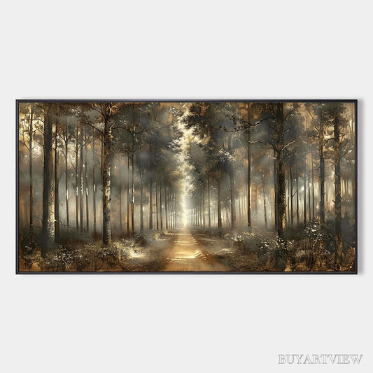 BUYARTVIEW Forest Path – Panoramic Misty Forest Landscape Oil Painting - image 1