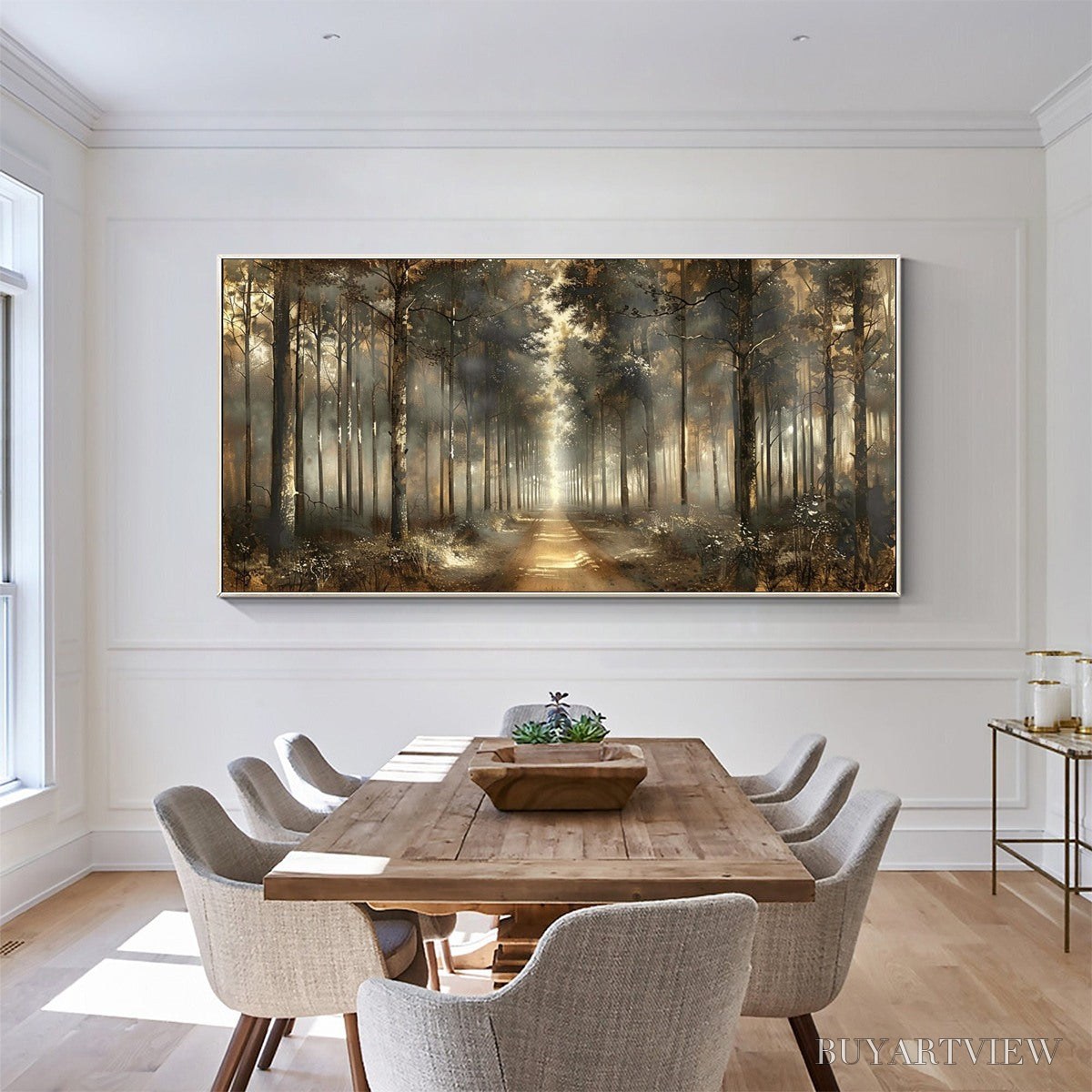BUYARTVIEW Forest Path – Panoramic Misty Forest Landscape Oil Painting - image 2