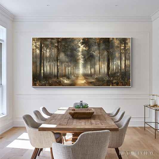 BUYARTVIEW Forest Path – Panoramic Misty Forest Landscape Oil Painting - image 2