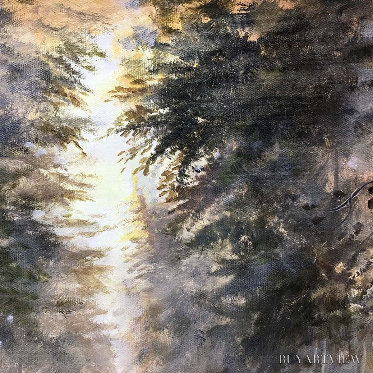 BUYARTVIEW Forest Path – Panoramic Misty Forest Landscape Oil Painting - image 3