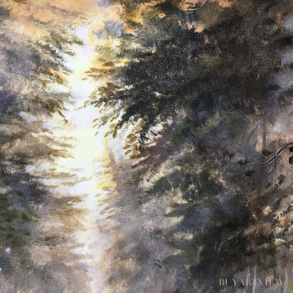 BUYARTVIEW Forest Path – Panoramic Misty Forest Landscape Oil Painting - image 3